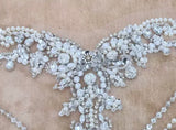 White Beaded Bodice Applique Bridal Faux Pearl Rhinestone Lace Patch For Wedding DIY