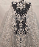 Ivory Beaded Lace Fabric by Yard – Embroidered Bridal Sequin Lace for Wedding DIY