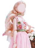 Handmade 1:6 Scale Doll Dress with Necklace Miniature Pink Lace Tulle Gown Custom Outfit