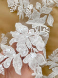 Ivory Sequin Bridal Lace Applique Pair Large Embroidered Floral Lace Motif Patch