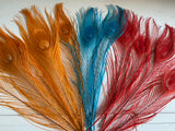 Craftuneed Bundle 11pcs Lagoon Blue Red Orange Peacock Feather hat mount Feather For Millinery DIY Art craft