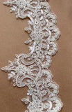 6 Yards Ivory Beaded Bridal Lace Trim Sequined Lace Edge for Wedding Dress Veil