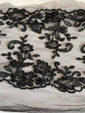 Craftuneed Bundle 7 Meters Black Floral Lace Trim Upper &amp; Lower Matching Pair Embroidered Tulle Lace Trimming for Sewing