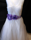 Handmade Purple Lilac Bridal Beaded Sash Belt – Chiffon Flower Wedding Dress Belt