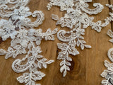 3pcs Ivory Sequin Lace Appliques Floral Embroidered Bridal Lace Motifs Patch