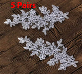 5 Pairs Bridal Lace Applique Ivory or White Floral Embroidery Motif Patch For DIY