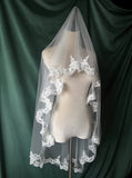 White Floral Lace Drop Veil  Single Tier Mantilla Style Bridal Wedding Veil