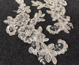 Ivory Floral Lace Applique 3 Pairs, Bridal Lace Motif Wedding Dress Embroidered Patch