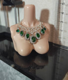 1:6 Scale Doll Necklace Earrings Crown Set Miniature Green Rhinestone Jewellery