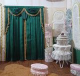Handmade Miniature Dollhouse Curtain Victorian Style 1:6 Scale Green & Gold Drapes
