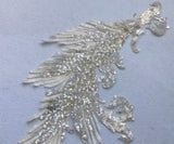 Ivory Sequin Lace Applique Pair Large Bridal Embroidered Motif Patch For Costume DIY