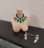 1:6 Scale Doll Necklace Earrings Set Miniature Green Rhinestone Jewellery Handmade