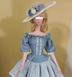 Craftuneed Handmade 1:6 Scale miniature Victorian Style Doll Dress and Hat Elegant Blue Lace Gown for Collectible Dolls