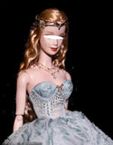 Craftuneed 1:6 Scale Luxury Blue Green Miniature Doll Ball Gown Dress with Rhinestone Bodice Petticoat &amp; Necklace for fashion Dolls Handmade