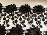 Craftuneed 1.5 Meter Black Floral Embroidered Lace Trim sew on lace trimming with Dangling Details