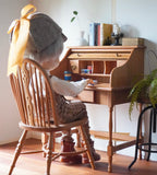 Craftuneed 1:6 Scale Dollhouse Roll Top Writing Desk Miniature Vintage Wooden Study Side Table with Drawers Furniture For Dolls