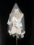 Ivory Floral Lace Wedding Veil Single Tier Mantilla Style Bridal Drop Veil