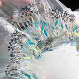 Iridescent Fringe Sequin Mesh Trim – Gradient Blue Laser Net Fabric, 20cm Wide, 6 Meters