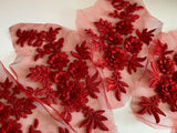 Craftuneed bundle 5pcs Red 3D lace applique sew on double layer floral lace motif patch