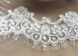 Ivory floral embroidered lace trim with eyelash edge Bridal sewing material, 9 Meters