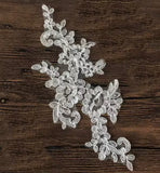 5 Pairs Ivory Bridal Lace Applique Embroidered Floral Tulle Lace Motif Patch For Wedding