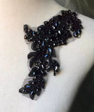 Black Beaded Lace Applique Pair, Rhinestones Costume Dress Bodice Motif Patch