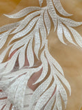 Ivory Beaded Lace Applique Pair Bridal Sequinned Embroidered Leaf Motif Patch