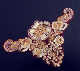 Gold Red Sequin Lace Applique Set, 4pcs Floral Beaded Motif Embroidery Patch