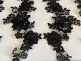 Craftuneed Bundle 5pcs black 3D lace applique sew on double layer floral lace motif patch