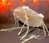 Miniature Japanese Style Oil Paper Parasol with Tassels Doll Umbrella Available for 1/6, 1/4, 1/3 Scale Dollhouse Accessory Handmade