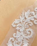 Ivory Beaded Lace Applique Pair Sequins Floral Embroidery Bridal Motif Patch For Wedding
