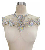 Rhinestone Lace Applique Panel, Bridal Beaded Bodice Motif Patch, Front Piece Only