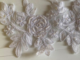 Craftuneed A Mirror pair white beads lace applique sew on embroidered floral sequins lace motif patch