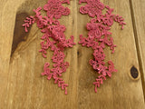 A Pair Melon Pink Floral Lace Appliques Embroidered Flower Lace Motifs Patch