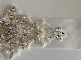 Craftuneed Elegant Ivory Rhinestones Beaded Bridal Sash Belt Faux Crystal Pearl Satin Ribbon Belt Waistband for Wedding Dress