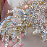 Iridescent Sequin Beaded Lace Applique Set Embroidery Motif for Couture Sewing DIY