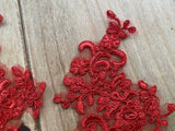 4pcs Red Floral Lace Appliques Embroidered Flower Lace Motif Tulle Patch