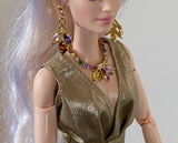 Craftuneed Luxury 1:6 miniature colourful faux diamonds doll necklace and earrings Handmade dollhouse jewellery set