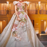 Handmade 1:6 Scale Doll Evening Gown Miniature Floral Sequin Dress For Fashion Doll