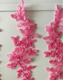 Craftuneed Bundle 4pcs Sharp Pink Floral Lace Applique Sew On Embroidered Tulle Lace Motif Patch