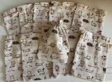Craftuneed Bundle 10pcs Cute Cat Print Drawstring Gift Bags Natural Linen Pouch Bag