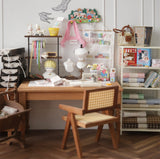 1:6 Scale Miniature Wooden Vintage Style Tile Table Chair Handmade Dollhouse Furniture with 3 Interchangeable Tabletop Designs