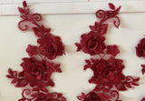Craftuneed Bundle 5pcs wine 3D lace applique sew on double layer floral lace motif patch