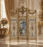 1:6 Scale Dollhouse Folding Screen Handmade Miniature Rococo Room Divider Display