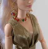 Craftuneed Luxury 1:6 miniature colourful faux diamonds doll necklace and earrings Handmade dollhouse jewellery set