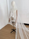 Royal Length Lace Wedding Veil 3.8m Mantilla-Style Cathedral Bridal Veil White