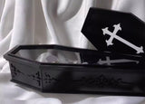 Craftuneed Handmade Miniature Dollhouse Black White Gothic Coffin Storage Box for Doll Halloween