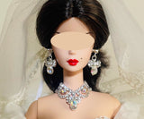 Set of 3 Doll Jewellery 1:6 Scale Miniature Rhinestone Necklaces Earrings Handmade