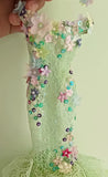 Handmade 1:6 Scale Doll Floral Lace Dress Beaded Mermaid Tulle Gown with Hair Accessory