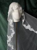 White Floral Lace Drop Veil  Single Tier Mantilla Style Bridal Wedding Veil